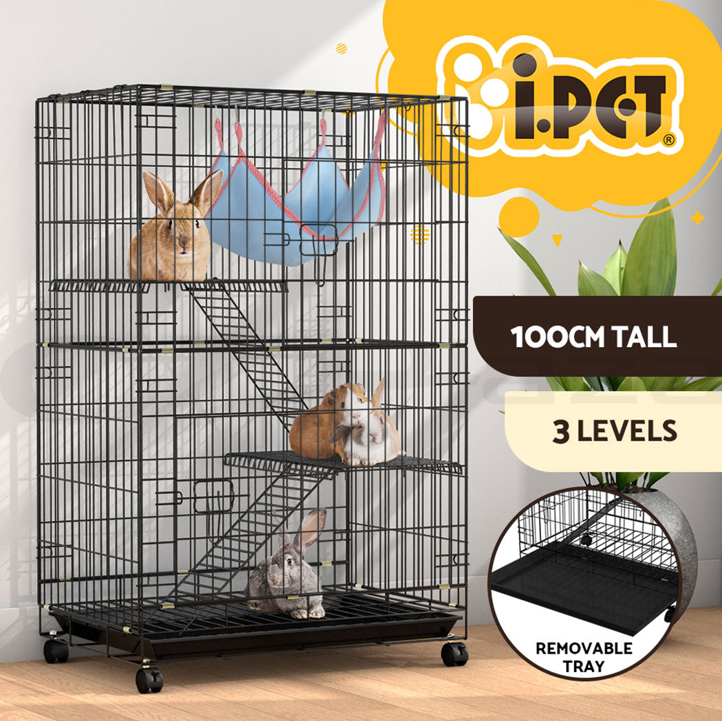 i.Pet Rabbit Cage 100cm Hutch 3 Level Indoor Guinea Pig Ferret