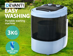 Devanti 3kg Mini Portable Washing Machine, Shoes Wash, Top Load Spin Camp Caravan