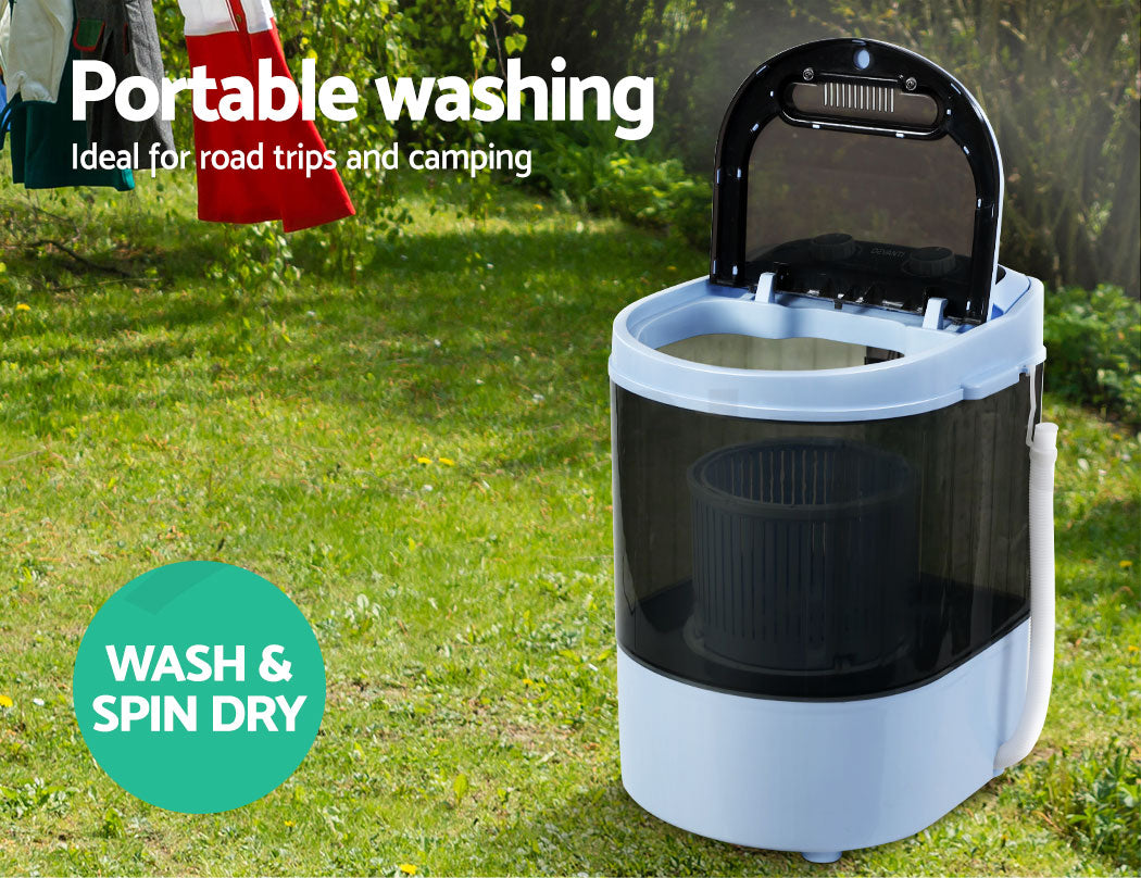 Devanti 3kg Mini Portable Washing Machine, Shoes Wash, Top Load Spin Camp Caravan