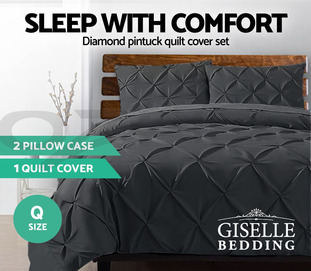 Giselle Bedding Quilt Cover Set Diamond Pinch Black Queen