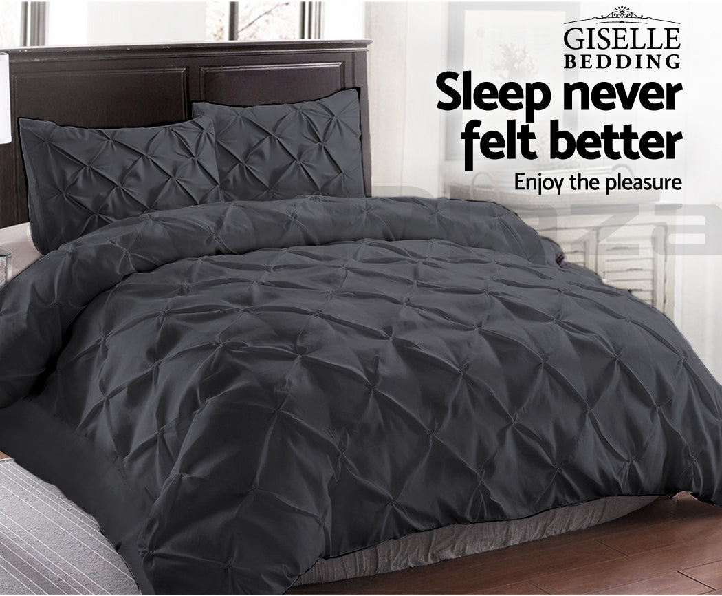 Giselle Bedding Quilt Cover Set Diamond Pinch Black Queen