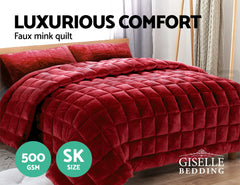 Giselle Bedding Faux Mink Quilt Burgundy Super King