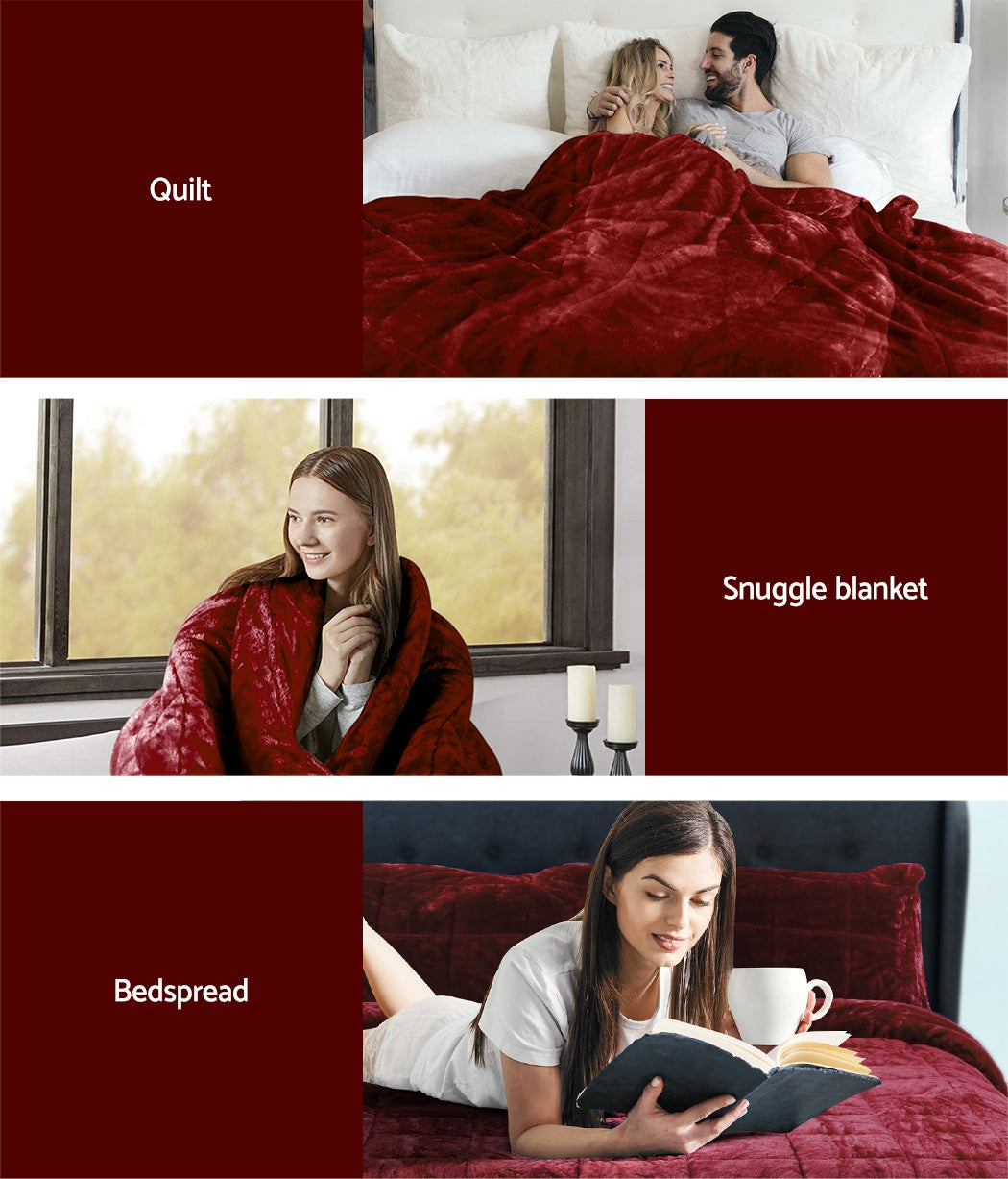 Giselle Bedding Faux Mink Quilt Burgundy Super King