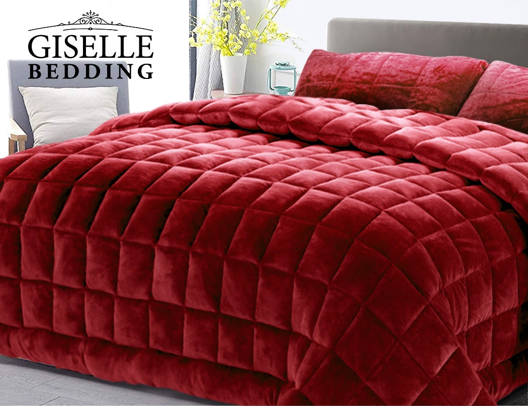 Giselle Bedding Faux Mink Quilt Burgundy Super King