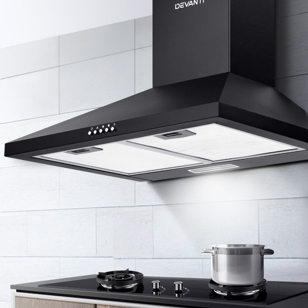 Devanti 600mm Range Hood 60cm Rangehood Kitchen Canopy LED Light Black