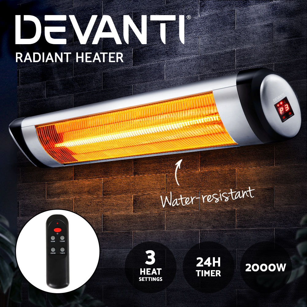 Devanti Electric Radiant Strip Heater Outdoor Indoor Infrared Heaters 2000W