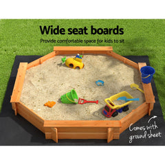 Keezi Kids Sandpit Wooden Round Sand Pit with Cover Bench Seat Beach Toys 182cm