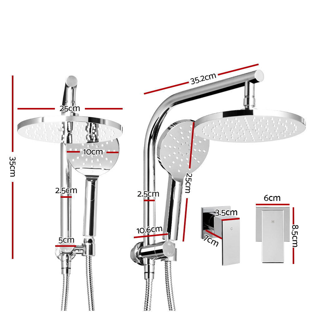 Cefito 9'' Rain Shower Head Set Handheld Round High Pressure Twins Tap Chome