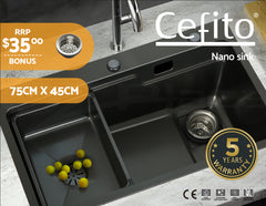 Cefito Kitchen Sink 75X45CM Stainless Steel Basin Single Bowl Drain Part Black