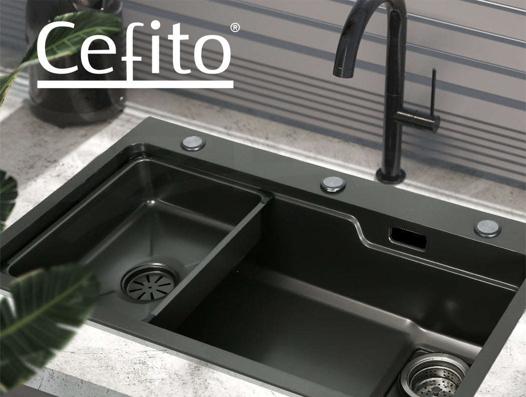 Cefito Kitchen Sink 75X45CM Stainless Steel Basin Single Bowl Drain Part Black