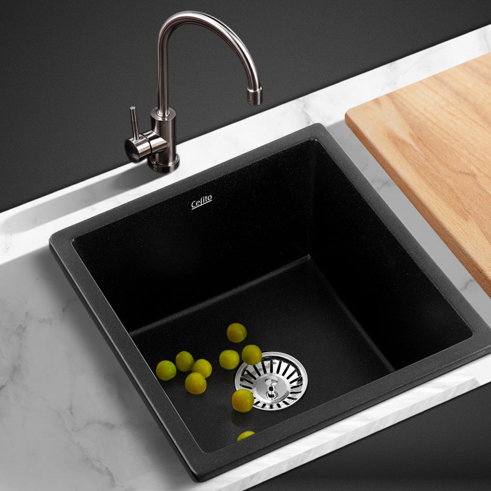 Cefito Kitchen Sink Laundry Basin Stone Sink Granite Under/Topmount 450X450MM