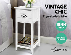 Artiss Bedside Tables Drawers Side Table Cabinet Nightstand White Vintage Unit