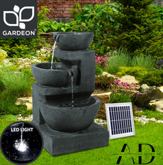 Gardeon Solar Water Feature with LED Lights 3-Tier Bowls 60cm