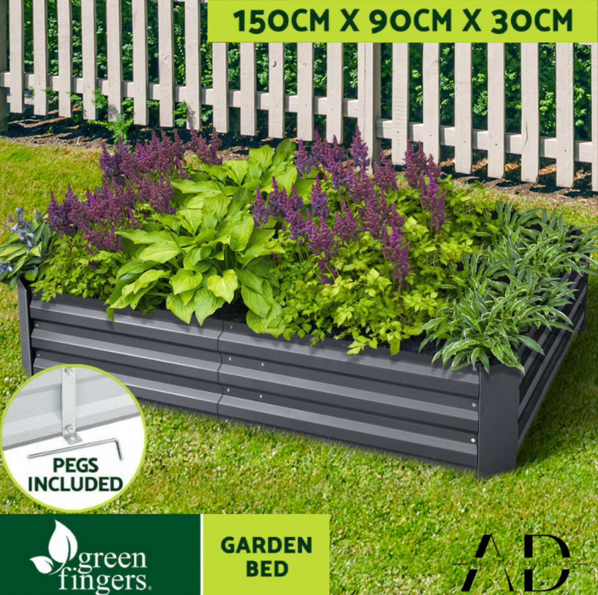 Greenfingers Garden Bed 150x90cm Galvanised Steel Raised Planter Aluminium Grey