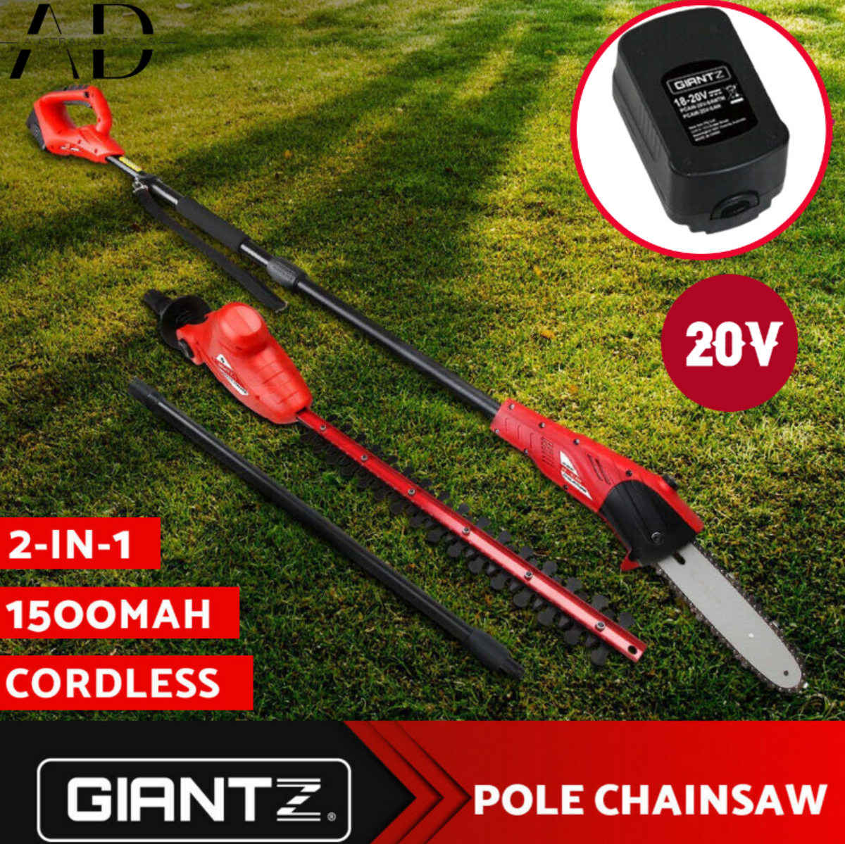 Giantz Chainsaw Trimmer Cordless Pole Chain Saw 8in 20V Battery 2.7m Reach