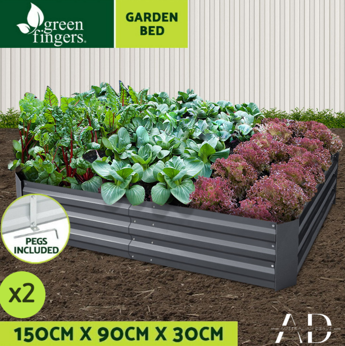 Greenfingers Garden Bed 2x Galvanised Steel Raised Planter 150cm x 90cm