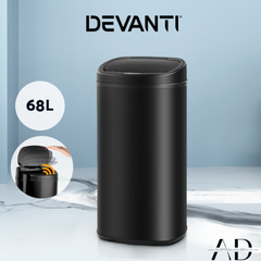 Devanti 68L Motion Sensor Bin Rubbish Automatic Black