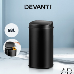 Devanti 58L Motion Sensor Bin Rubbish Automatic Black