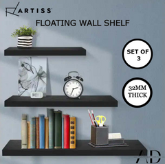 Artiss Floating Wall Shelf Set of 3 Black