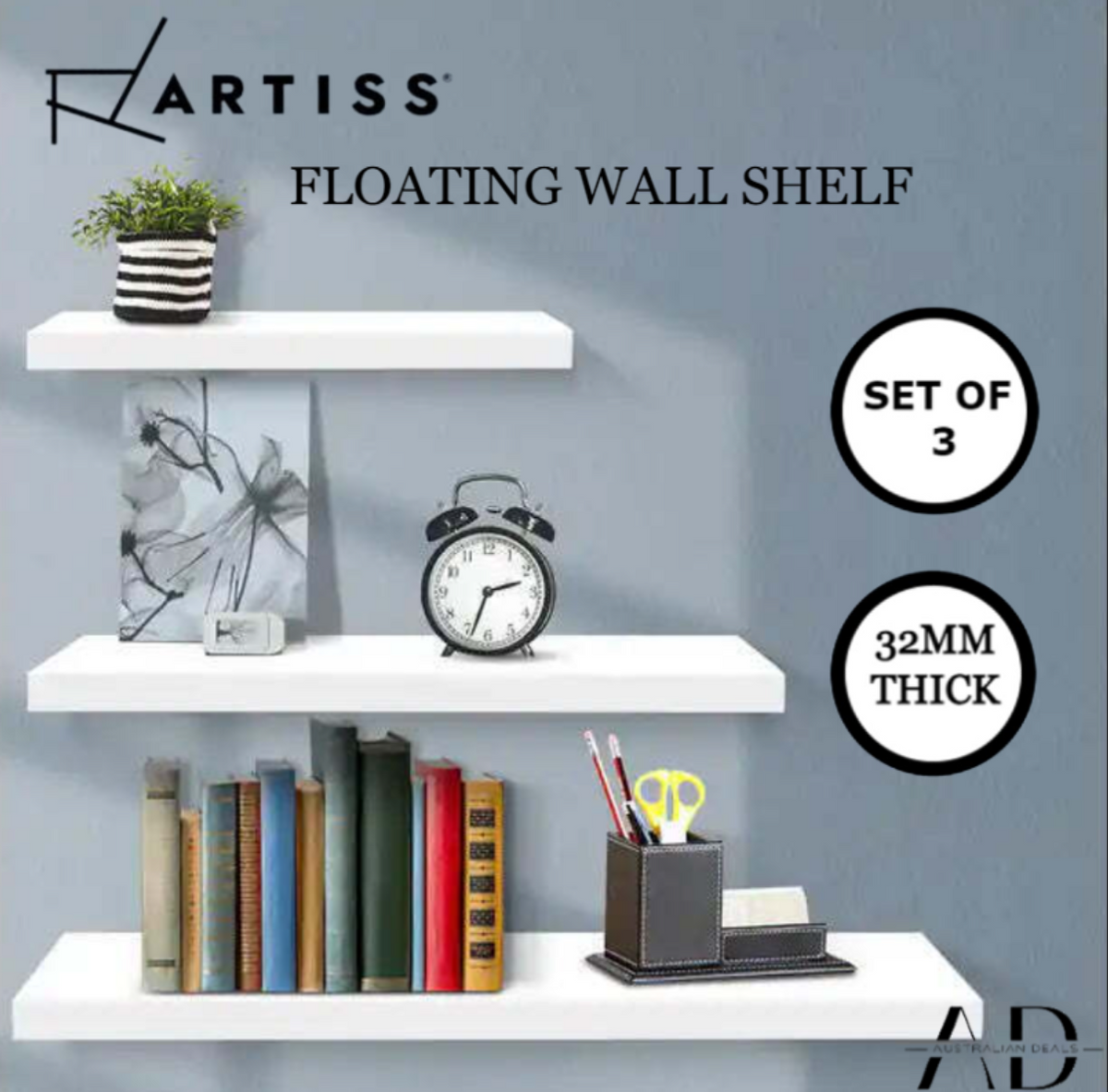 Artiss Floating Wall Shelf Set of 3 White