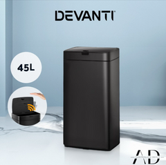 Devanti 45L Motion Sensor Bin Rubbish Automatic Black