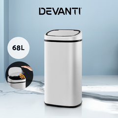 Devanti 68L Motion Sensor Bin Rubbish Automatic White