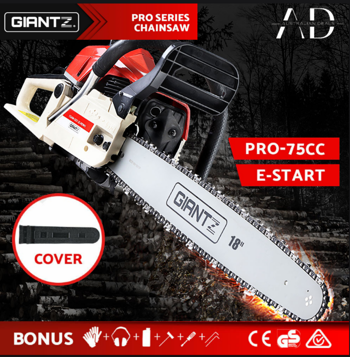 Giantz Chainsaw Petrol 75CC 18" Bar Commercial E-Start Pruning Chain Saw,Giantz Chainsaw Petrol 52CC 20" Bar Commercial E-Start Pruning Chain Saw 5.2HP