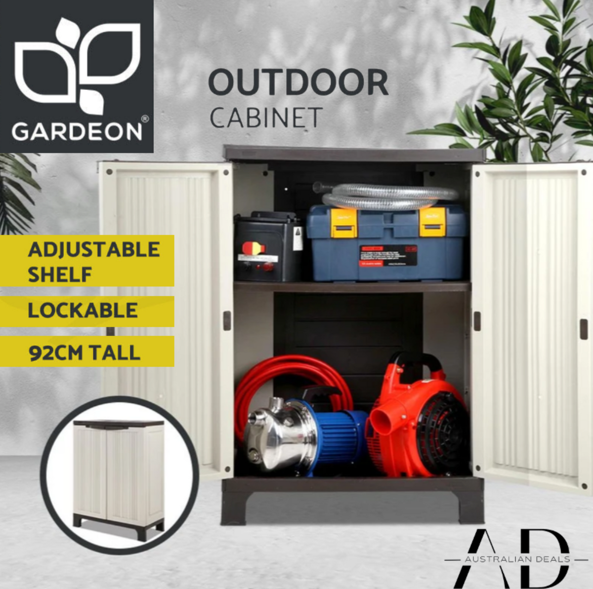 Gardeon 92cm Outdoor Storage Cabinet Box Lockable Cupboard Sheds Garage Adjustable Beige