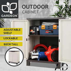 Gardeon 92cm Outdoor Storage Cabinet Box Lockable Cupboard Sheds Adjustable Rattan Beige