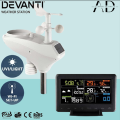 Devanti Weather Station Indoor Outdoor Wireless WiFi Rain Gauge Solar Sensor UV