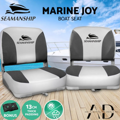 Seamanship 2x Folding Boat Seats Marine Swivel Low Back 13cm Padding Charcoal