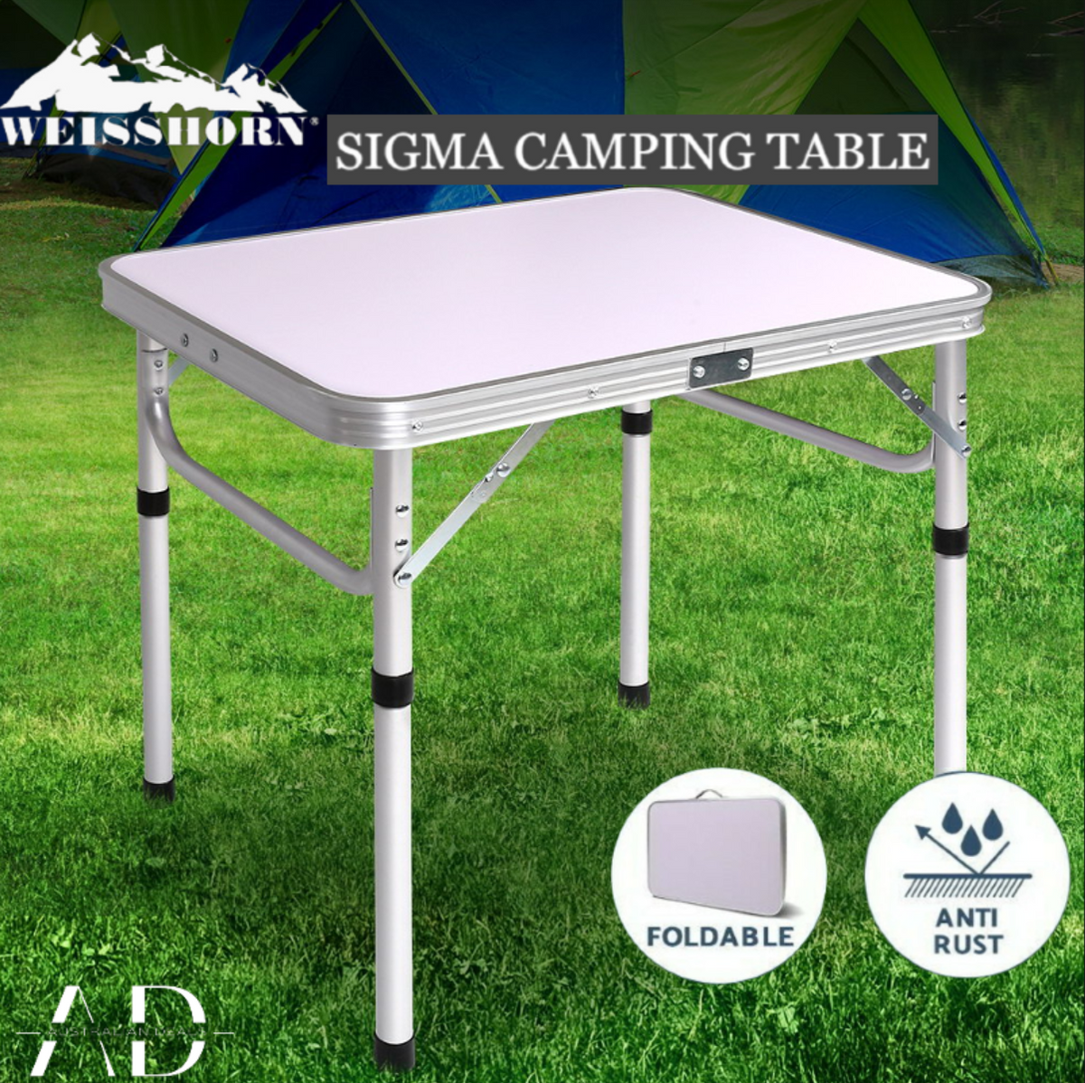 Weisshorn Folding Camping Table 60CM Adjustable Portable Outdoor Picnic Desk