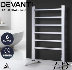 Devanti Electric Heated Towel Rail Rack 6 Bars with Timer Clothes Dry Warmer