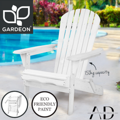 Gardeon Adirondack Outdoor Chairs Wooden Foldable Beach Chair Patio Furniture White