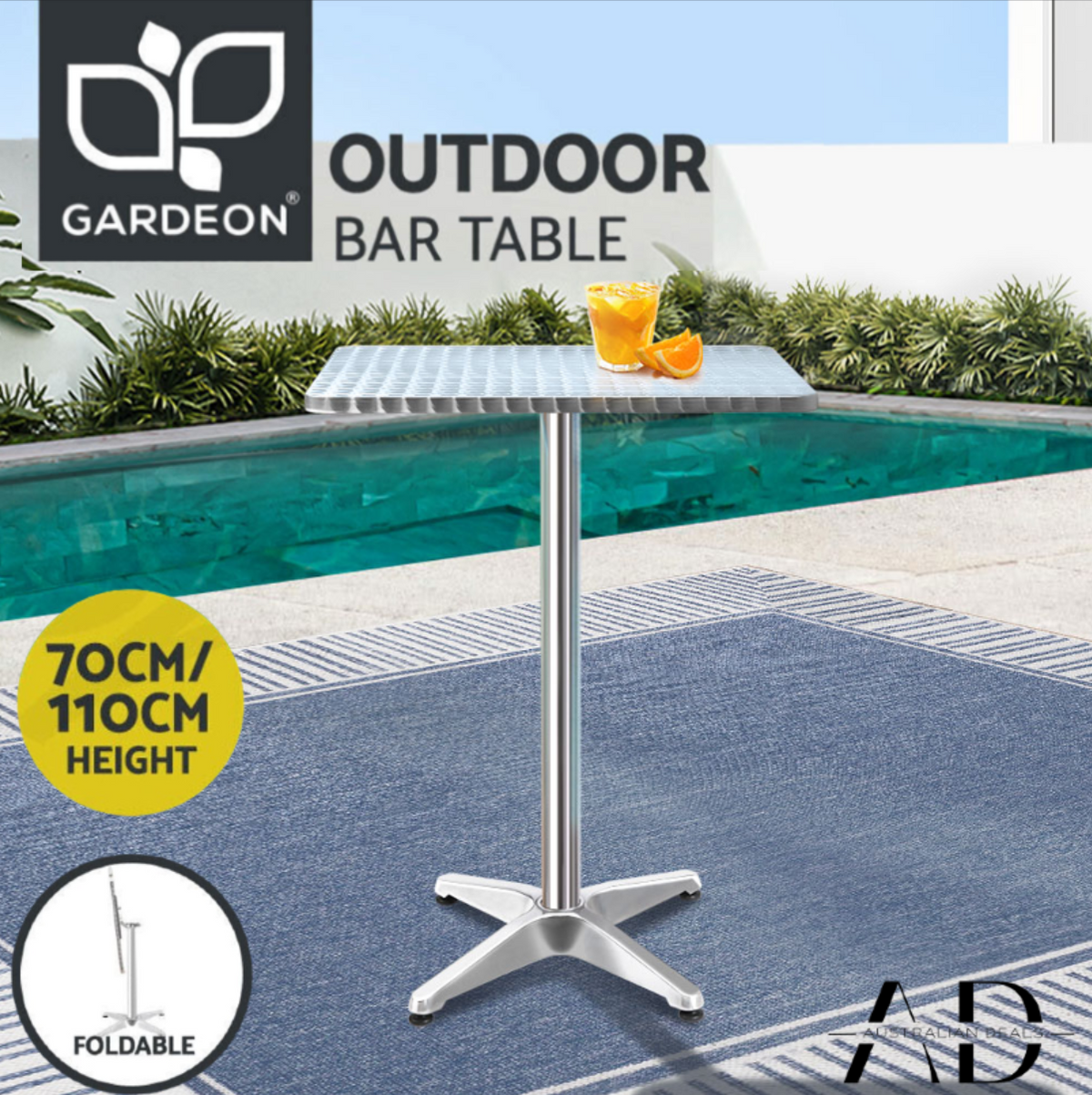 Gardeon Outdoor Bar Table Adjustable Aluminium Square 70/110cm