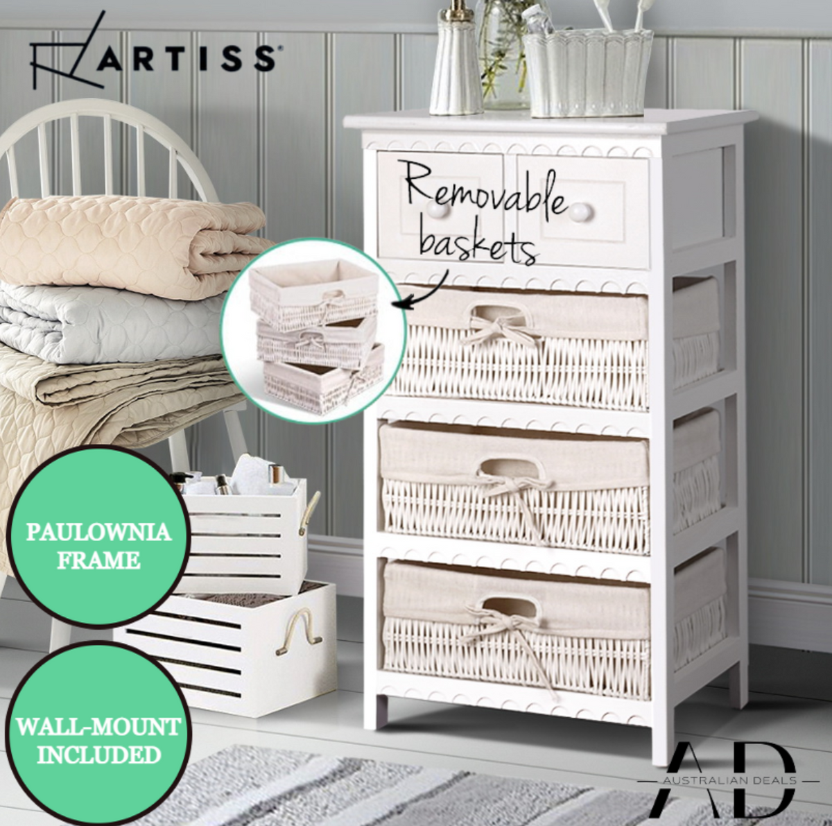 Artiss 2 Chest of Drawers with 3 Baskets - ELIOT