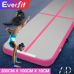 Everfit GoFun 3m x 1m Inflatable Air Track Mat with Pump Tumbling Gymnastics Pink