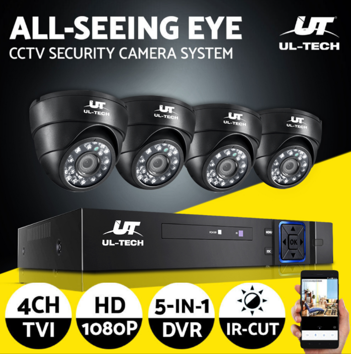 UL-tech CCTV Security System 4CH DVR 4 Cameras 1080p