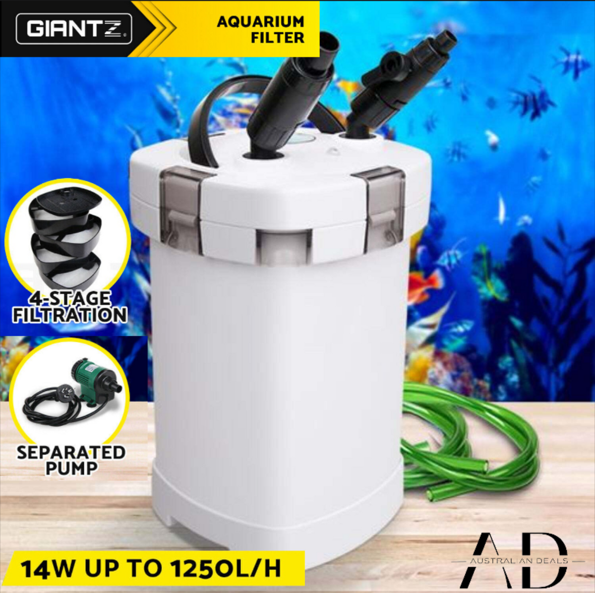 Giantz Aquarium Filter External Canister Pump Aqua Fish Tank Pond Marine 1250L/hr