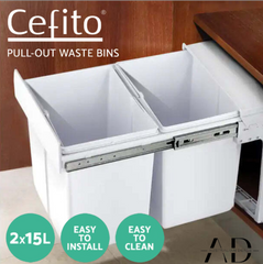 Cefito Pull Out Bin Kitchen Double Basket 2X15L White