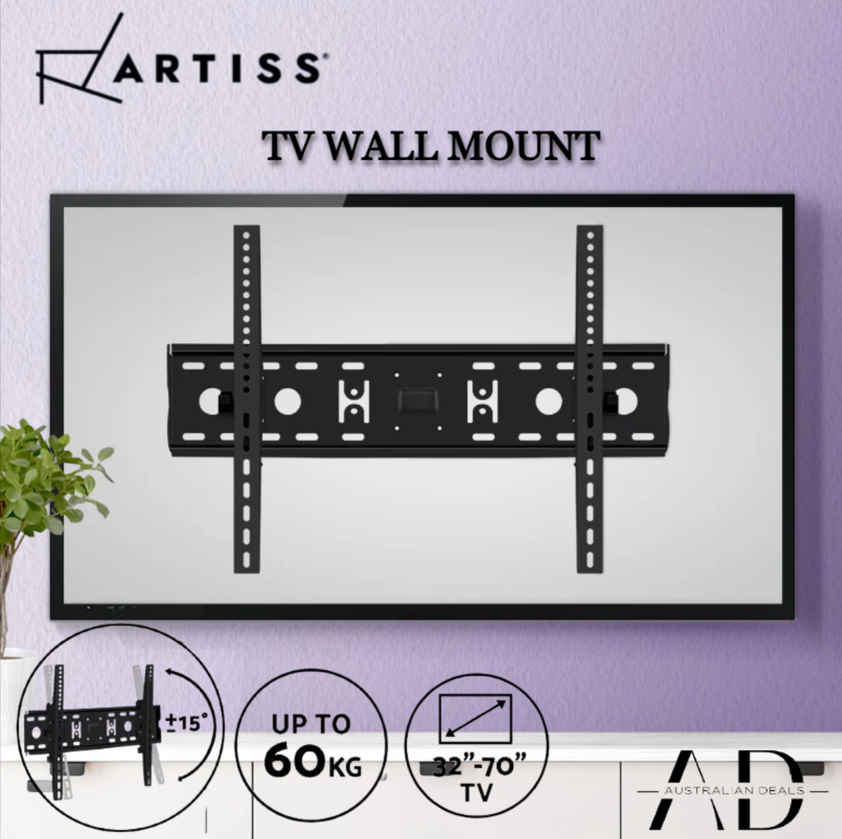 Artiss TV Wall Mount Bracket for 32"-70" LED LCD TVs Tilt Slim Flat Low Profile