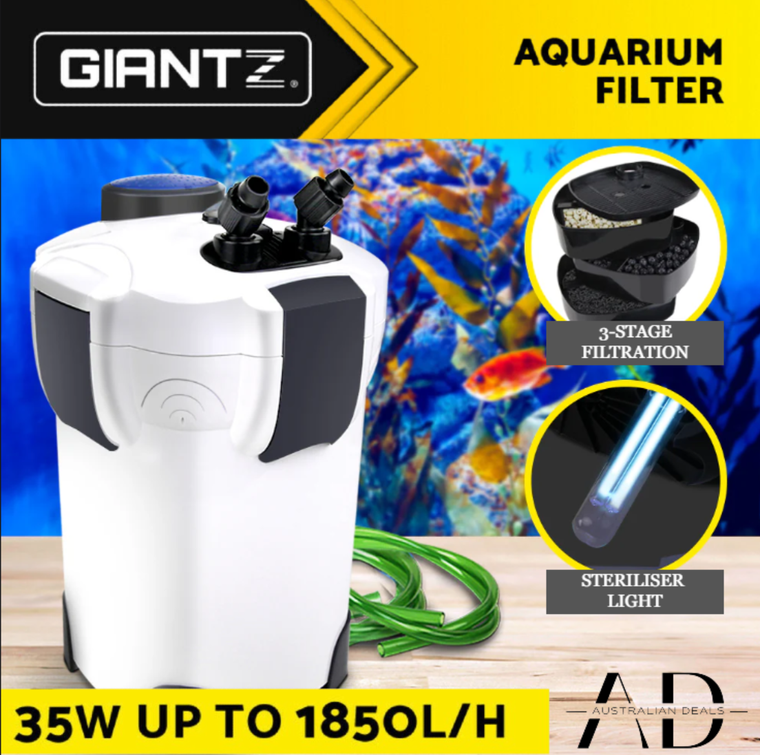 Giantz Aquarium Filter External Canister Filter Pump 1850L/H Fish Tank Pond