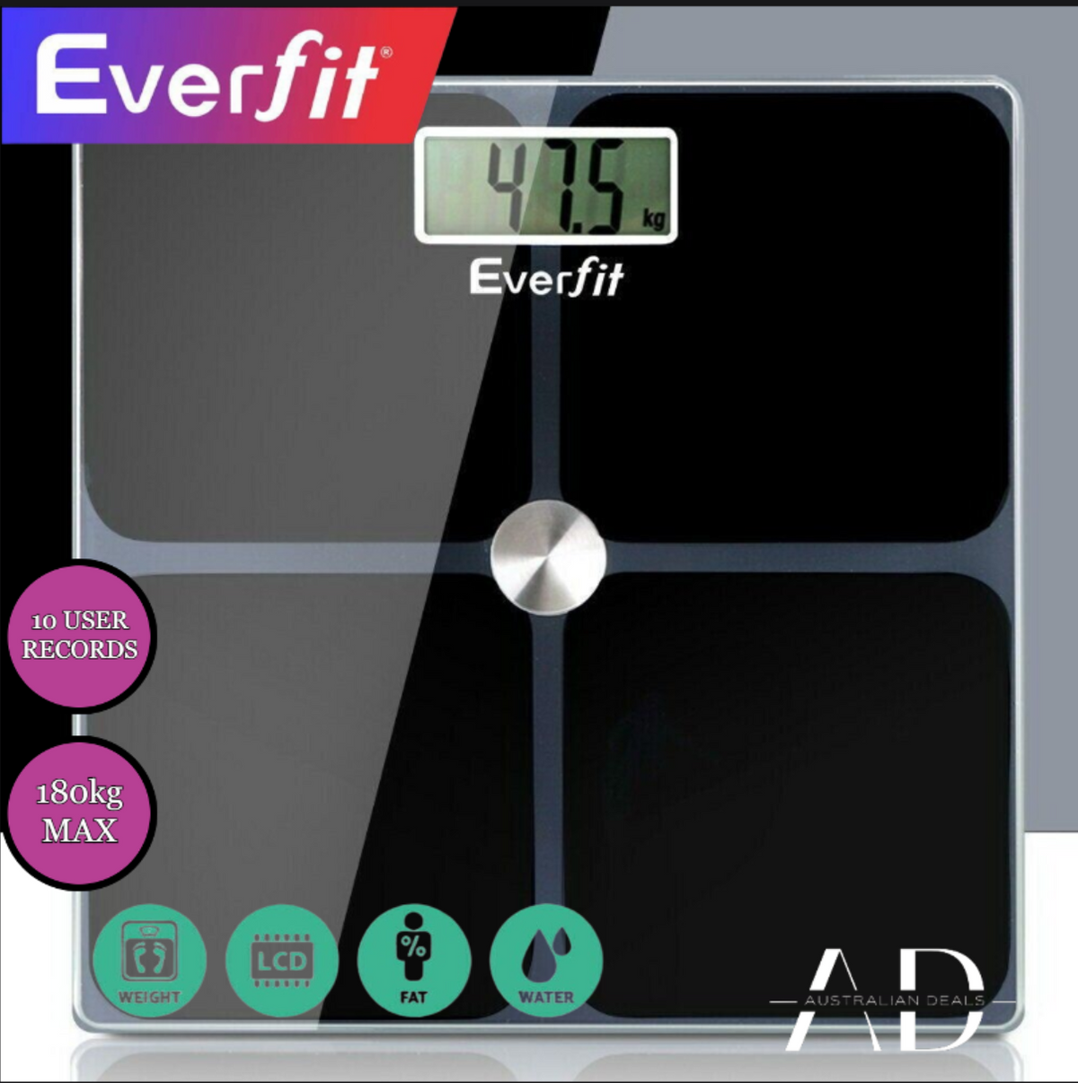 Everfit Electronic Digital Bathroom Scales Body Fat Scale Monitor Tracker 180kg