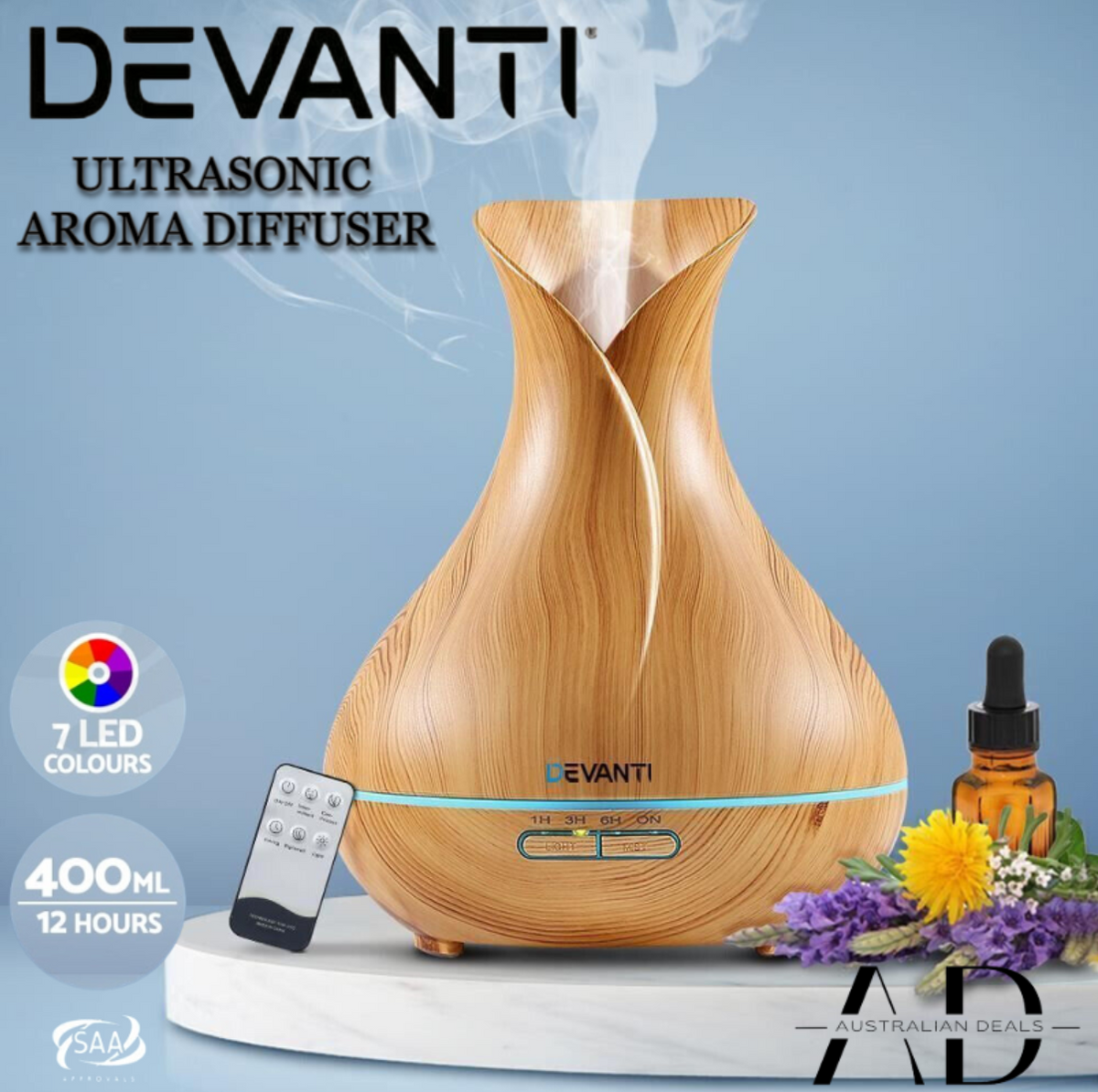 Devanti Aroma Diffuser Aromatherapy Light Wood 400ml