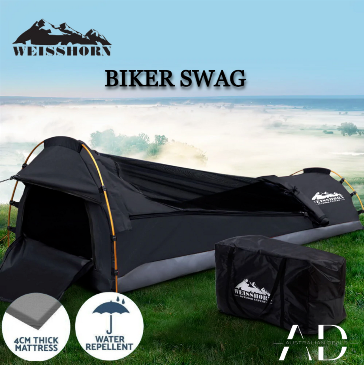 Weisshorn Camping Swag Single Biker Swags Dark Grey Water Resistant Ripstop