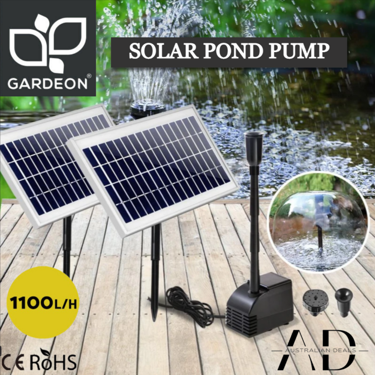 Gardeon Solar Pond Pump with 2 Panels 7.2FT