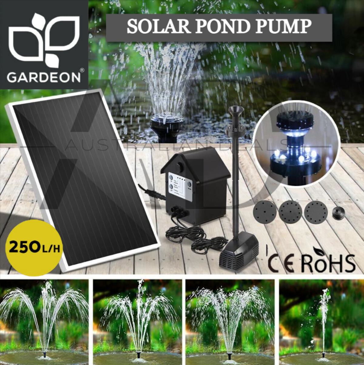 Gardeon Solar Pond Pump Water Fountain Battery Kit LED Lights Submersible 4FT