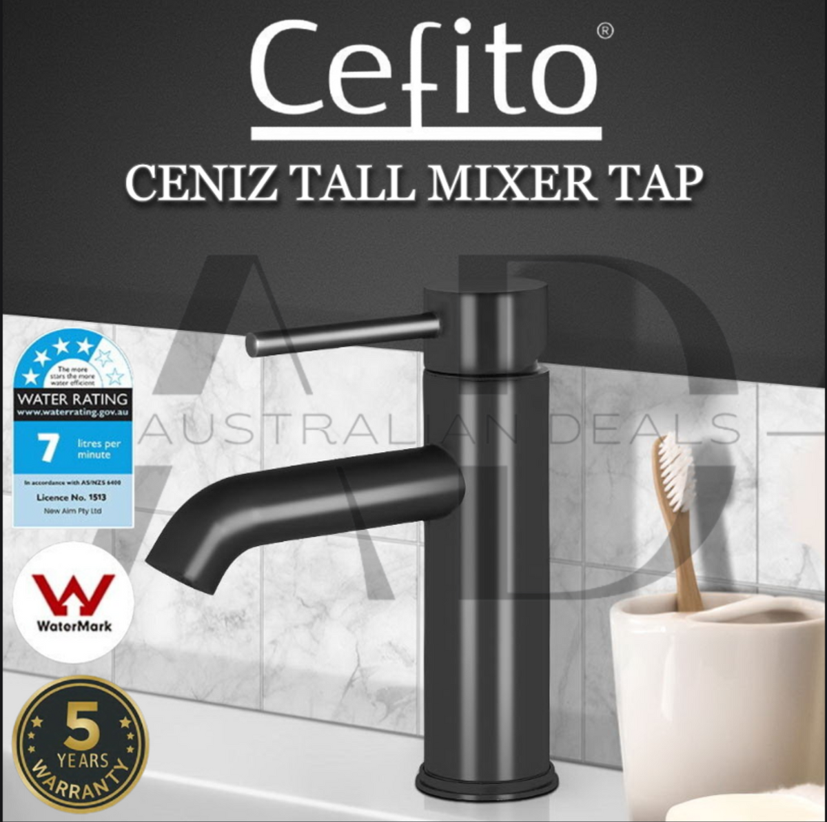 Cefito Bathroom Taps Basin Mixer Tap Faucet Sink Laundry Brass Swivel Black