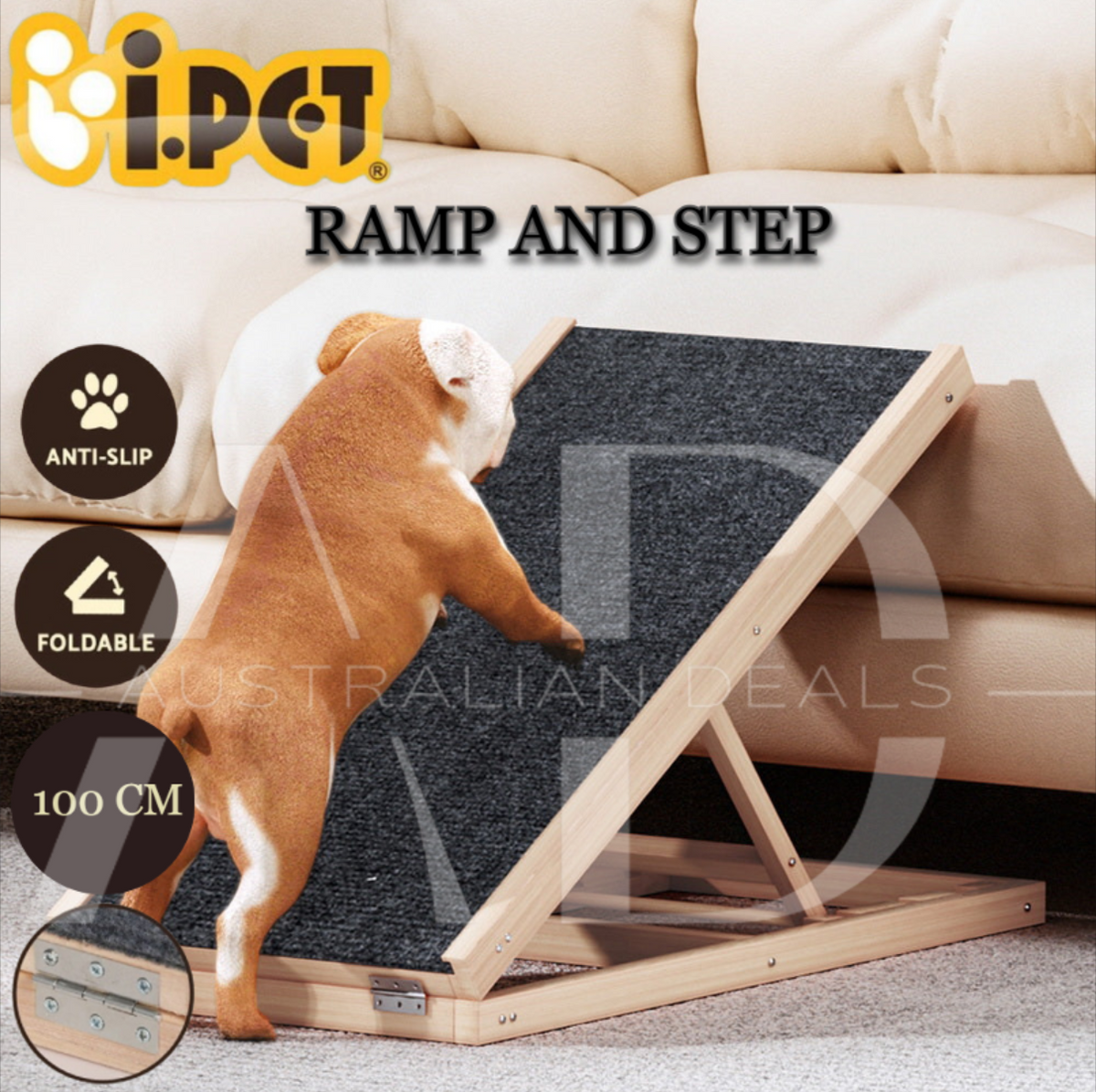 i.Pet Dog Ramp 100cm Adjustable Height Wooden Steps Stairs For Bed Sofa Car Foldable