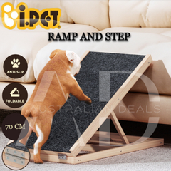 i.Pet Dog Ramp 70cm Adjustable Height Wooden Steps Stairs For Bed Sofa Car Foldable